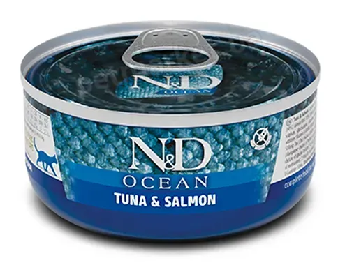 Консервна банка тунця та лосося ND Ocean Консервна банка з тунцем та лососем марки ND Ocean.