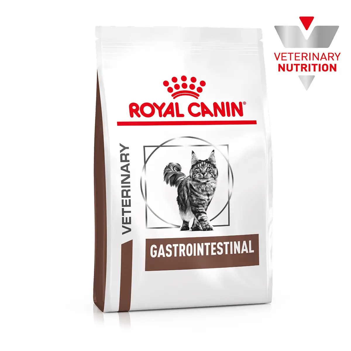 Корм для котів Royal Canin Gastrointestinal Пакет корму для котів Royal Canin Gastrointestinal з зображенням кота на упаковці.