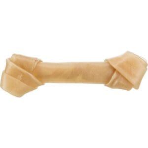 Кістка для собак, виготовлена з жувальної речовини, з закрученими краями.