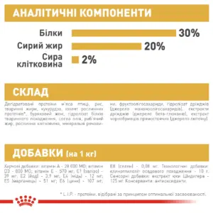 Інформація про склад та аналітичні компоненти корму для тварин.
