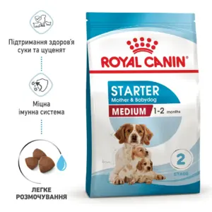 Пакет корму для собак Royal Canin для матері та цуценят середніх порід.