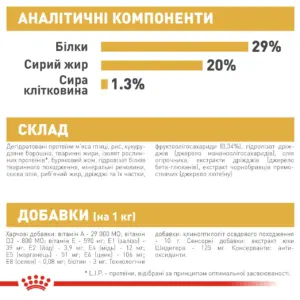 Інформація про аналітичні компоненти та склад корму для тварин.