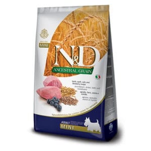 Пакет корму для собак N&D Ancestral Grain з ягнятиною, спельтою, вівсом та чорницею.