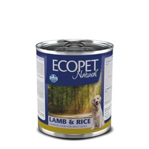 Консервована їжа для собак ECOPET Natural з ягняти та рису в банці.