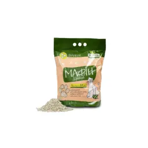 Пакет наповнювача для котячого туалету з написом "Мафін Преміум" і зображенням кота.