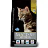 Пакет корму для котів Matisse Neutered з зображенням кота на передньому плані.