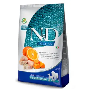 Пакет корму для собак N&D Ocean з рибою, гарбузом та апельсином.