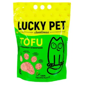 Пакет з наповнювачем для котячого туалету Lucky Pet з написом Tofu та зображенням кота.