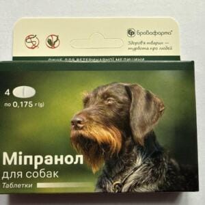 Упаковка ветеринарного препарату для собак з зображенням собаки.