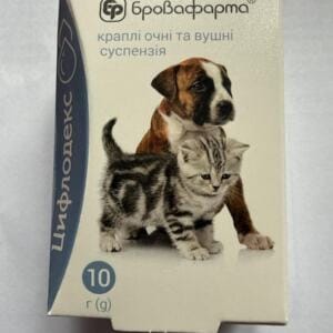 Упаковка зображення крапель для очей та вушних суспензій з цуценям і кошеням.