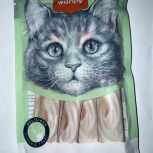 Пакет з ласощами для котів з зображенням кота на передній стороні.