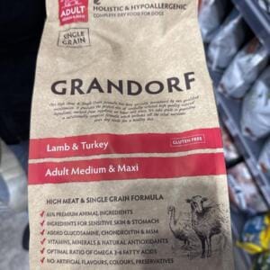 Пакет сухого корму для собак Grandorf з м'ясом ягняти та індички, 1 кг.