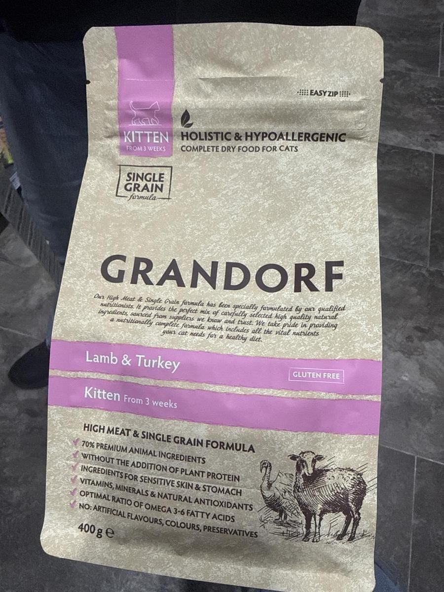 Сухий корм для кошенят Grandorf Пакет сухого корму для кошенят Grandorf з м'ясом ягняти та індички, 400 г.