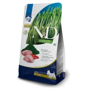 Пакет корму для собак N&D Spirulina з ягнятиною та спіруліною.