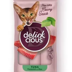 DELICKCIOUS кремові ласощі з тунцем та алое для котів 4×15г