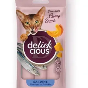 DELICKCIOUS Кремові ласощі з сардиною та гарбузом для котів 4×15г