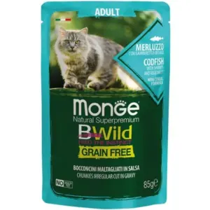 MONGE CAT BWGrain Free — вологий корм з тріскою, креветками та овочами 85 г