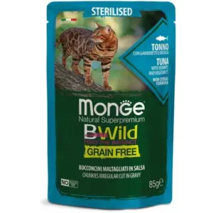 MONGE CAT BWGrain Free — вологий корм тунець з креветками та овочами 85 г