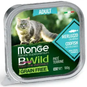 MONGE CAT BWGrain Free — вологий корм з тріскою для дорослих котів 100 г