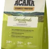 Пакет корму для собак ACANA Grasslands з інформацією про склад та переваги продукту.